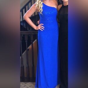 La Femme One-Shoulder Royal Blue Maxi Dress